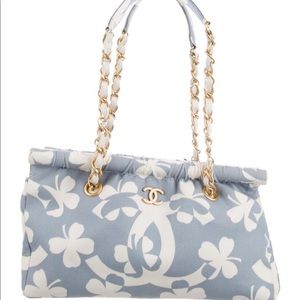 CHANEL Powder Blue Four Leaf Clover Canvas Bag